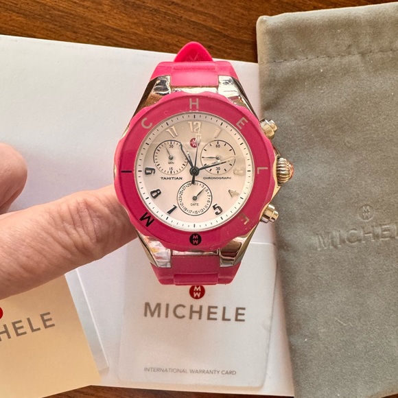 Michele Pink and Silver Tahitian Chronograph Watch - Picture 3 of 10